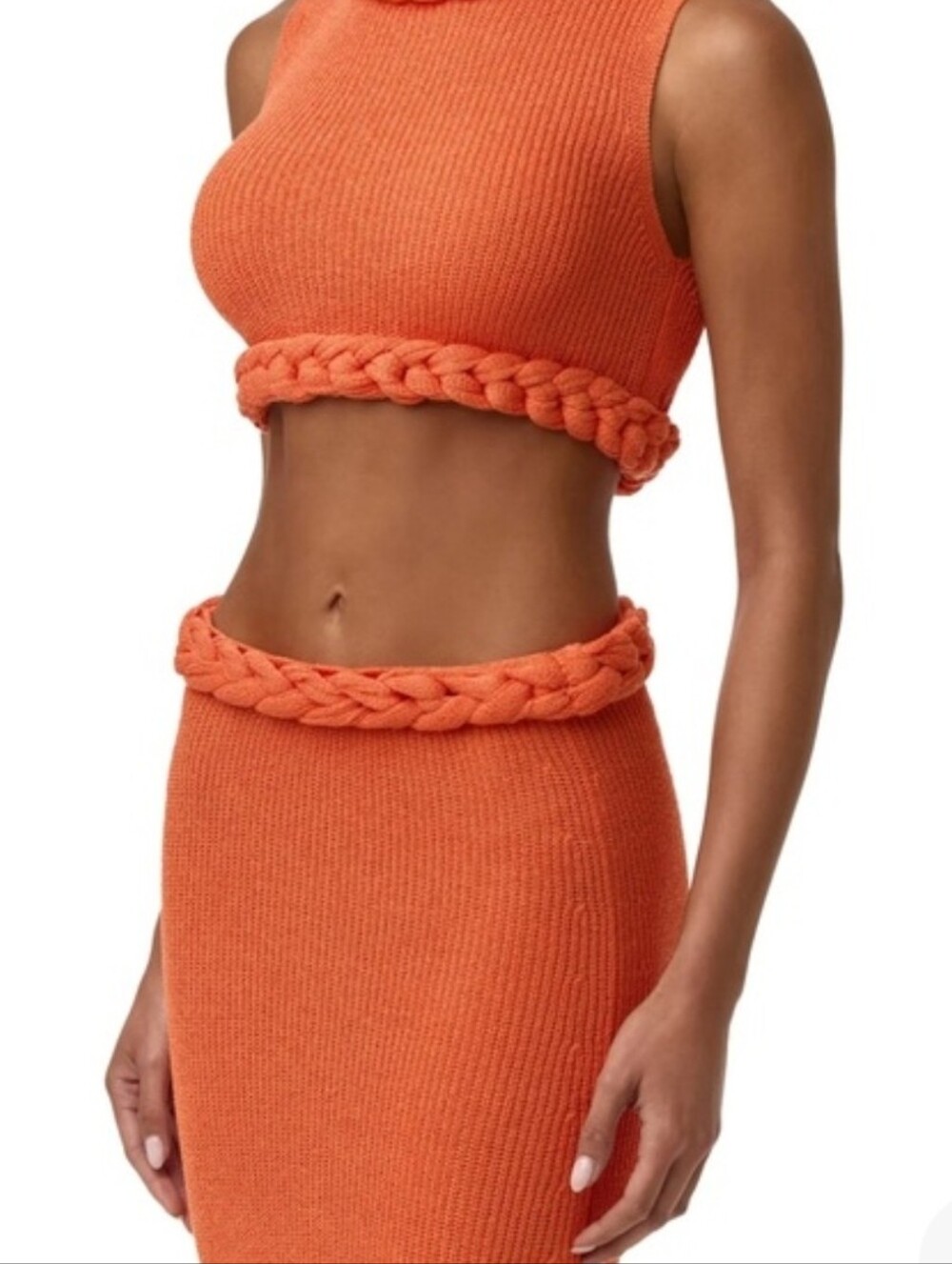 NWT Naked Wardrobe Braided Knit Maxi Skirt Orange Long S - Picture 3 of 6